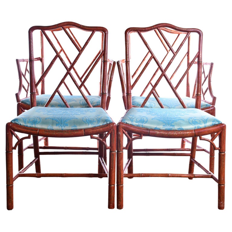 Chippendale Style Faux Bamboo Chairs at 1stDibs