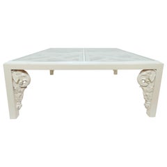 Chippendale Style Faux Bamboo Coffee Table With Elephant Corbels, circa 1970s