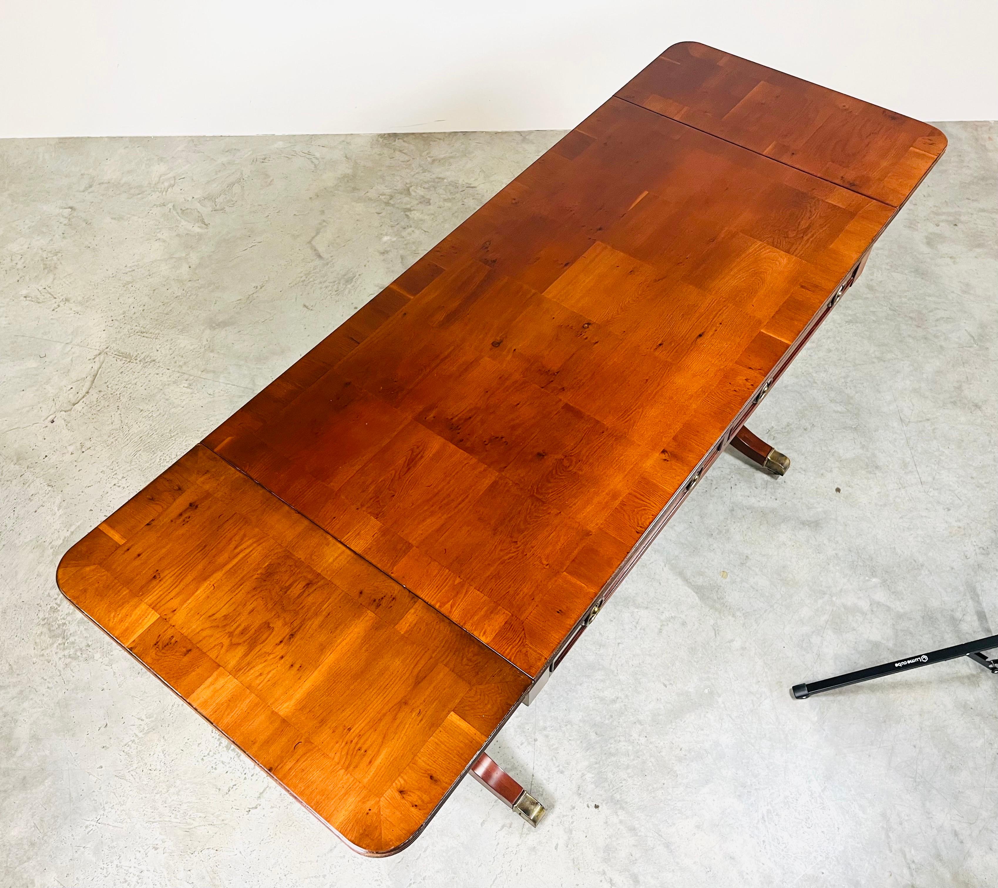 Turned Chippendale Style Faux Bamboo Drop Leaf Desk or Dining Table For Sale