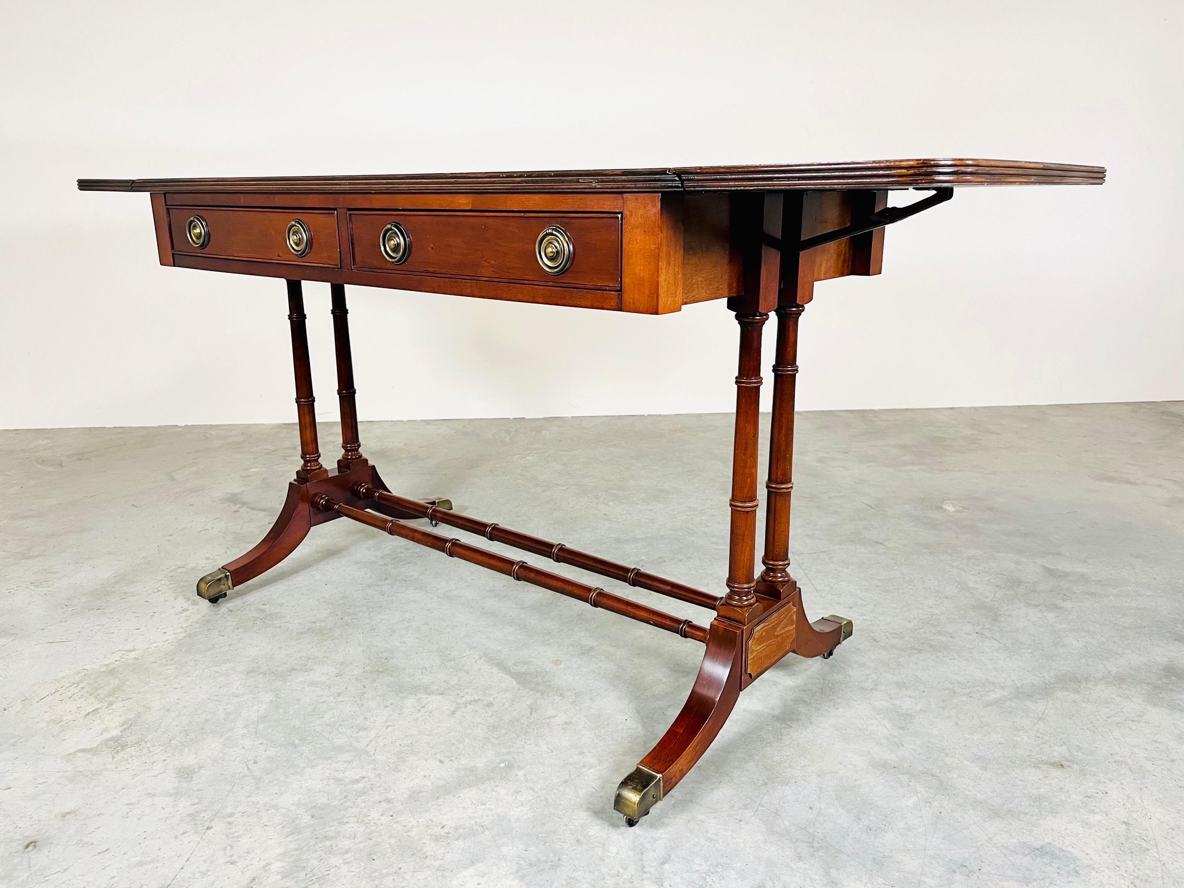 Chippendale Style Faux Bamboo Drop Leaf Desk or Dining Table In Good Condition For Sale In Southampton, NJ