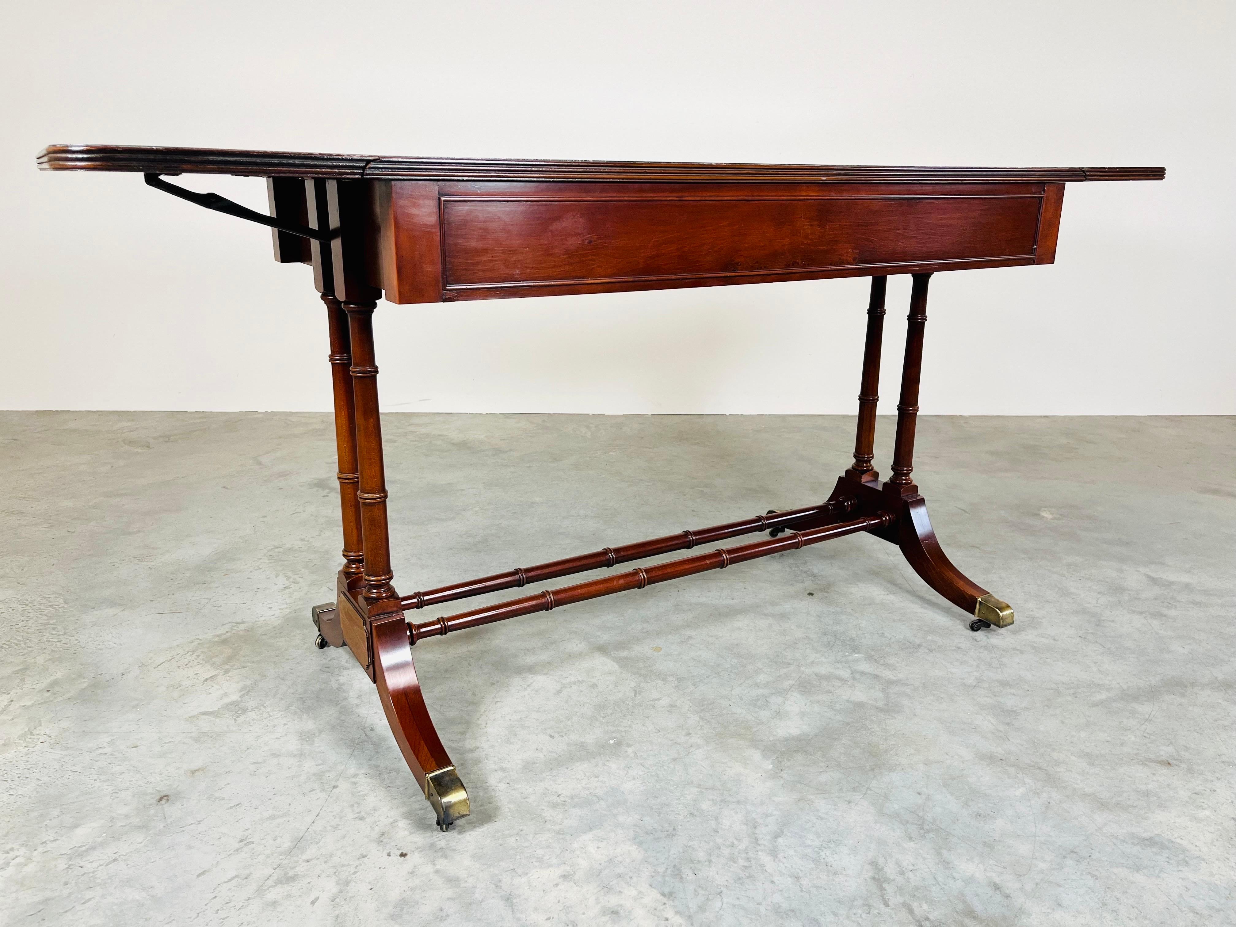 Mid-20th Century Chippendale Style Faux Bamboo Drop Leaf Desk or Dining Table For Sale