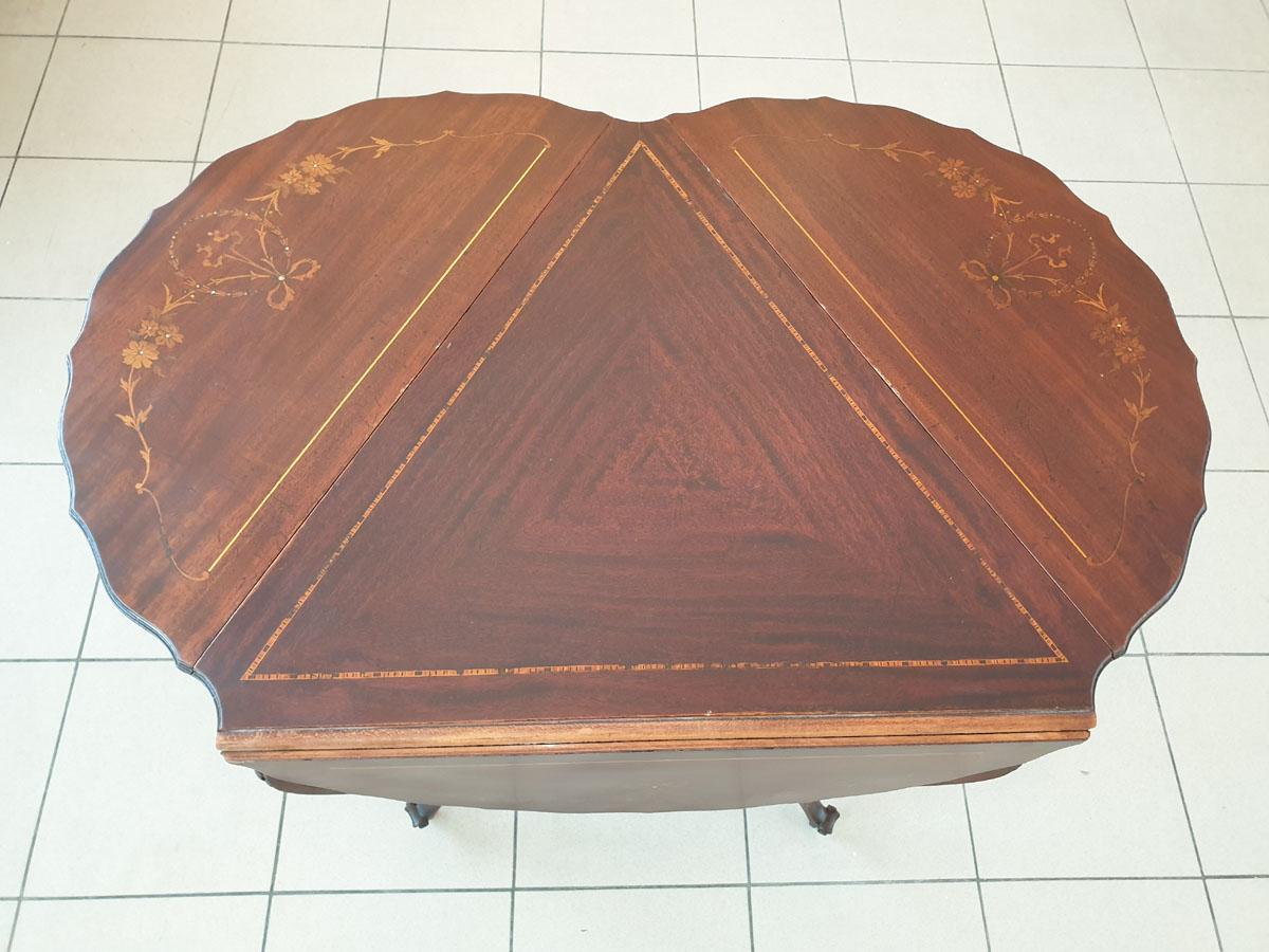 Inlay Chippendale Style Folding Top Table in Unusual Shape For Sale