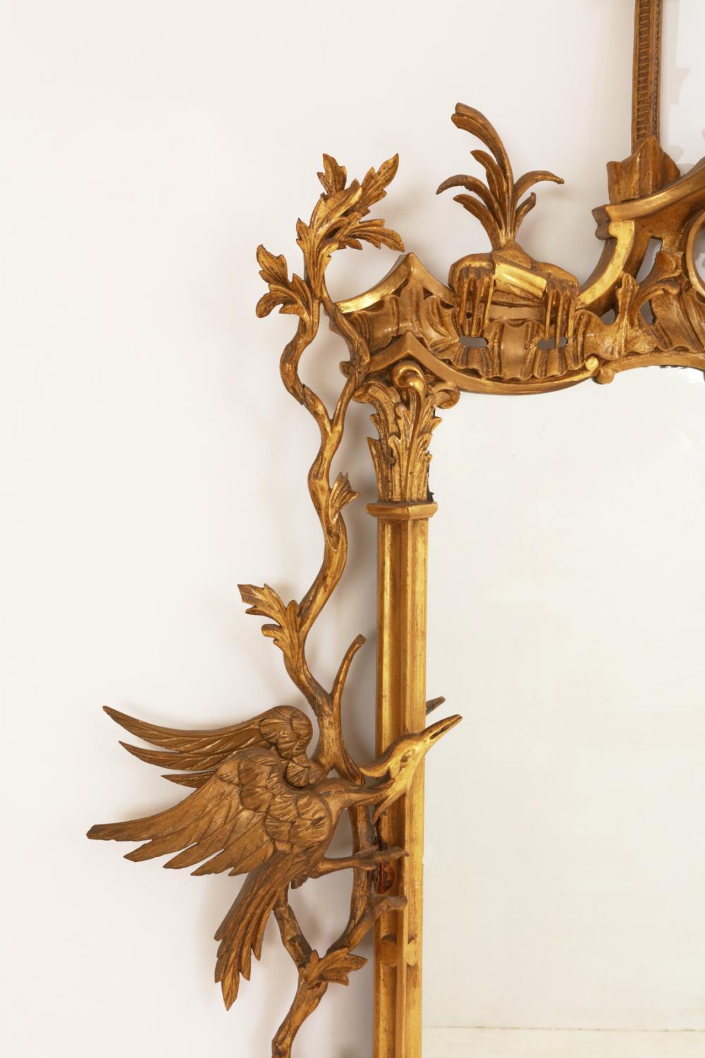 Chippendale Style Giltwood Mirror With Hoho Birds, 19 Century 5