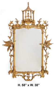 Chippendale Style Giltwood Mirror With Hoho Birds, 19 Century