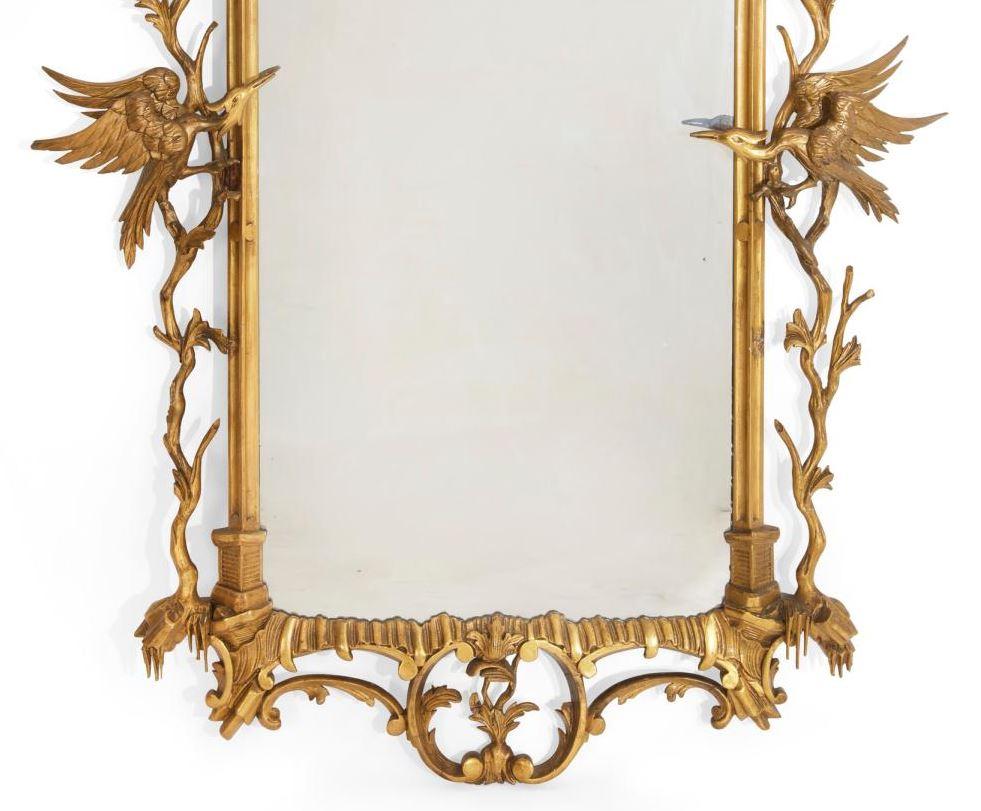 Chippendale Style Giltwood Mirror With Hoho Birds, 19 Century In Good Condition In Cypress, CA