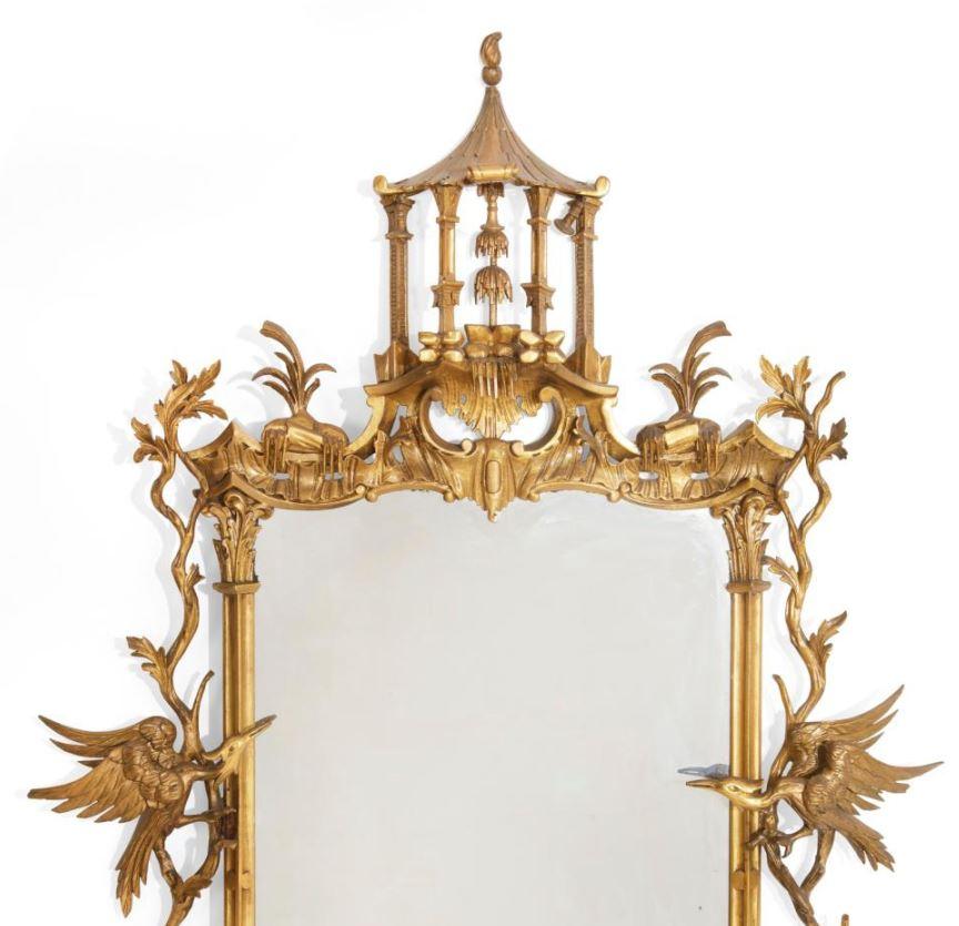 Chippendale Style Giltwood Mirror With Hoho Birds, 19 Century 3