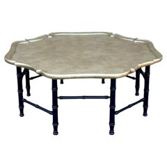 Chippendale Style Gold Tray Table W/ Black Faux Bamboo Base Att. Kittinger