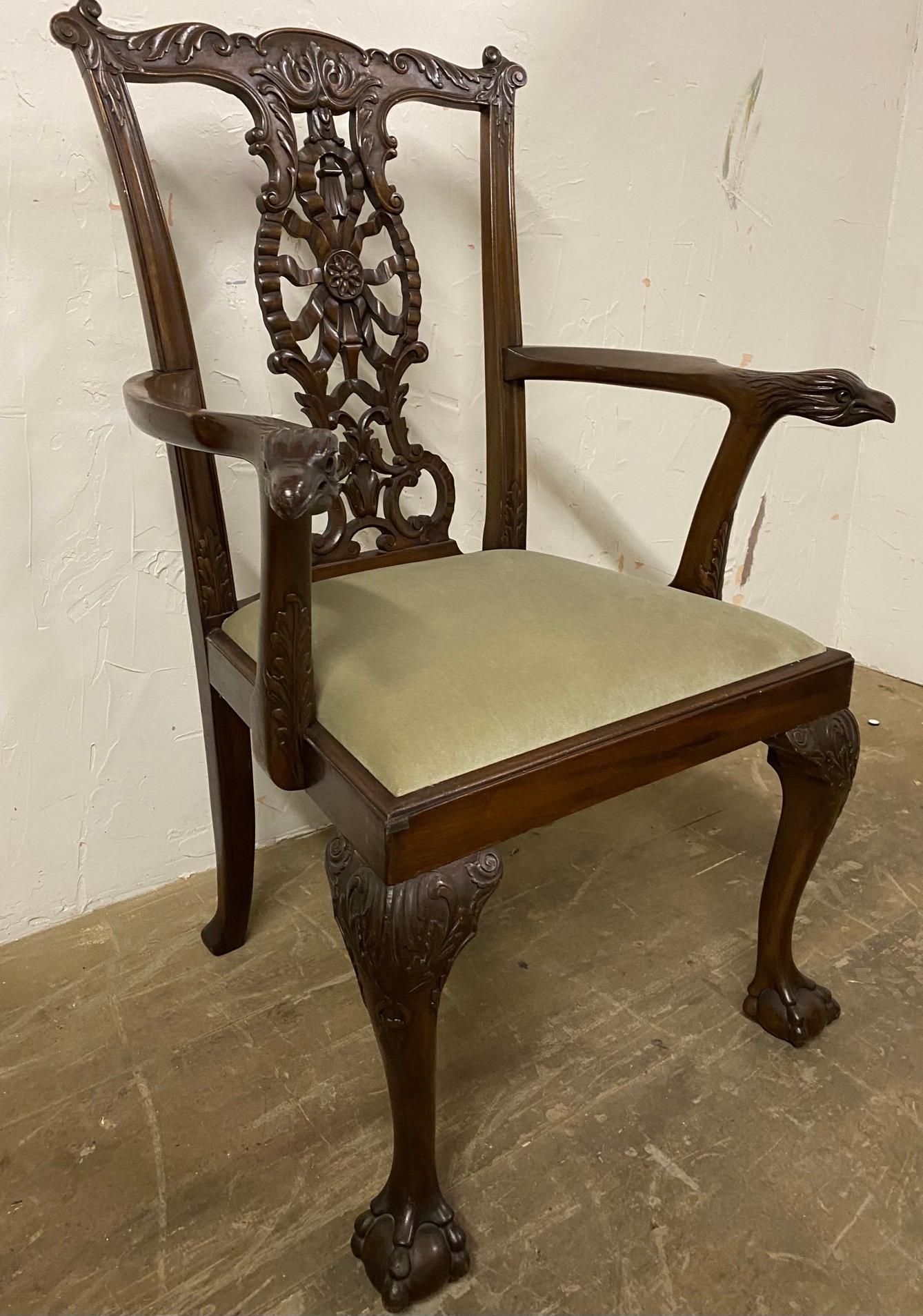 Handgeschnitzter Sessel im Chippendale-Stil, um 1900 im Zustand „Gut“ im Angebot in Sheffield, MA
