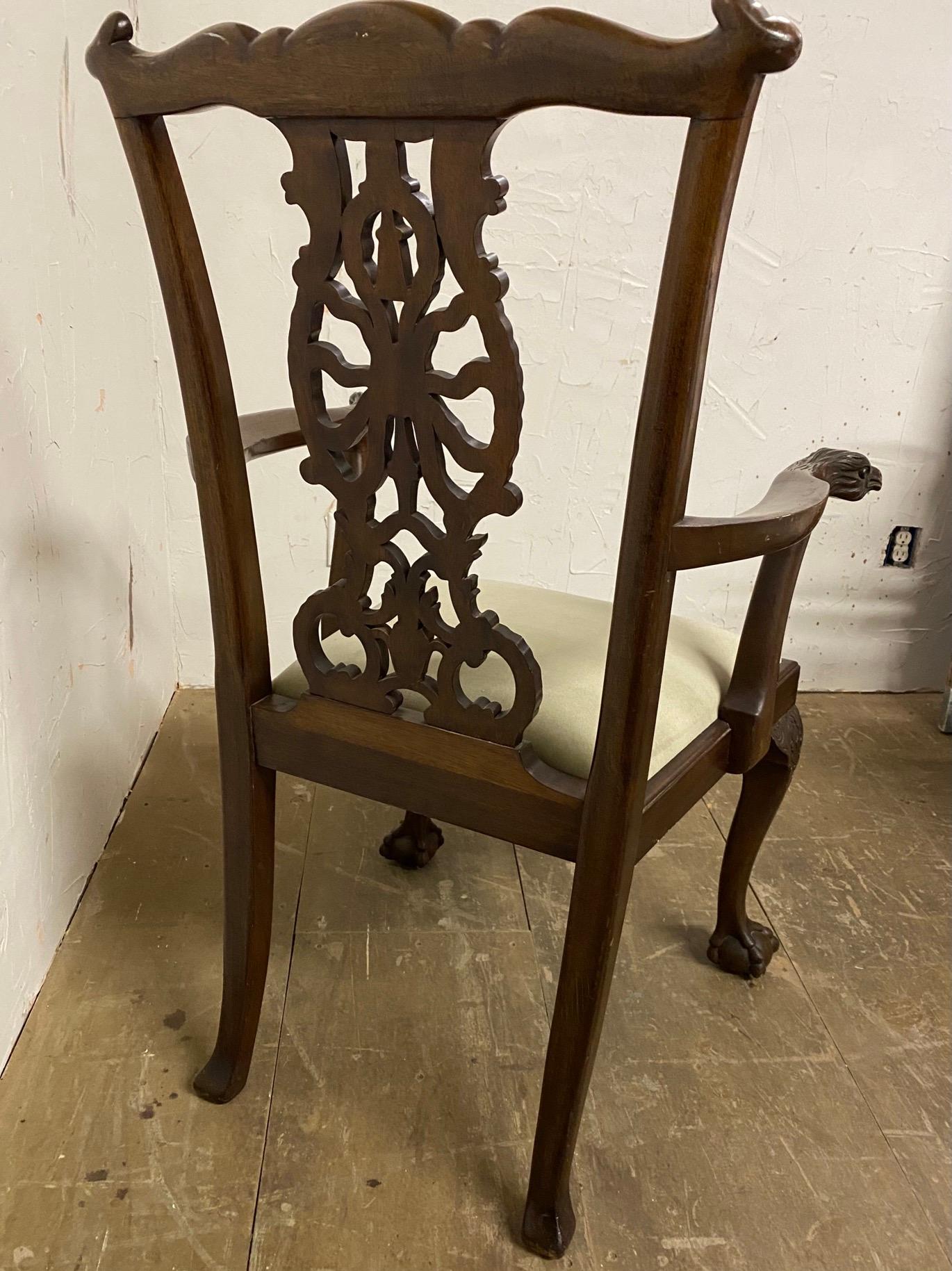 Chippendale Style Hand Carved Armchair, circa 1900 In Good Condition For Sale In Sheffield, MA