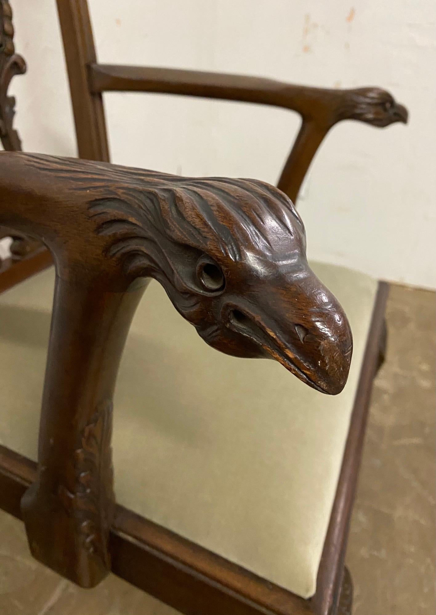 Chippendale Style Hand Carved Armchair, circa 1900 For Sale 1