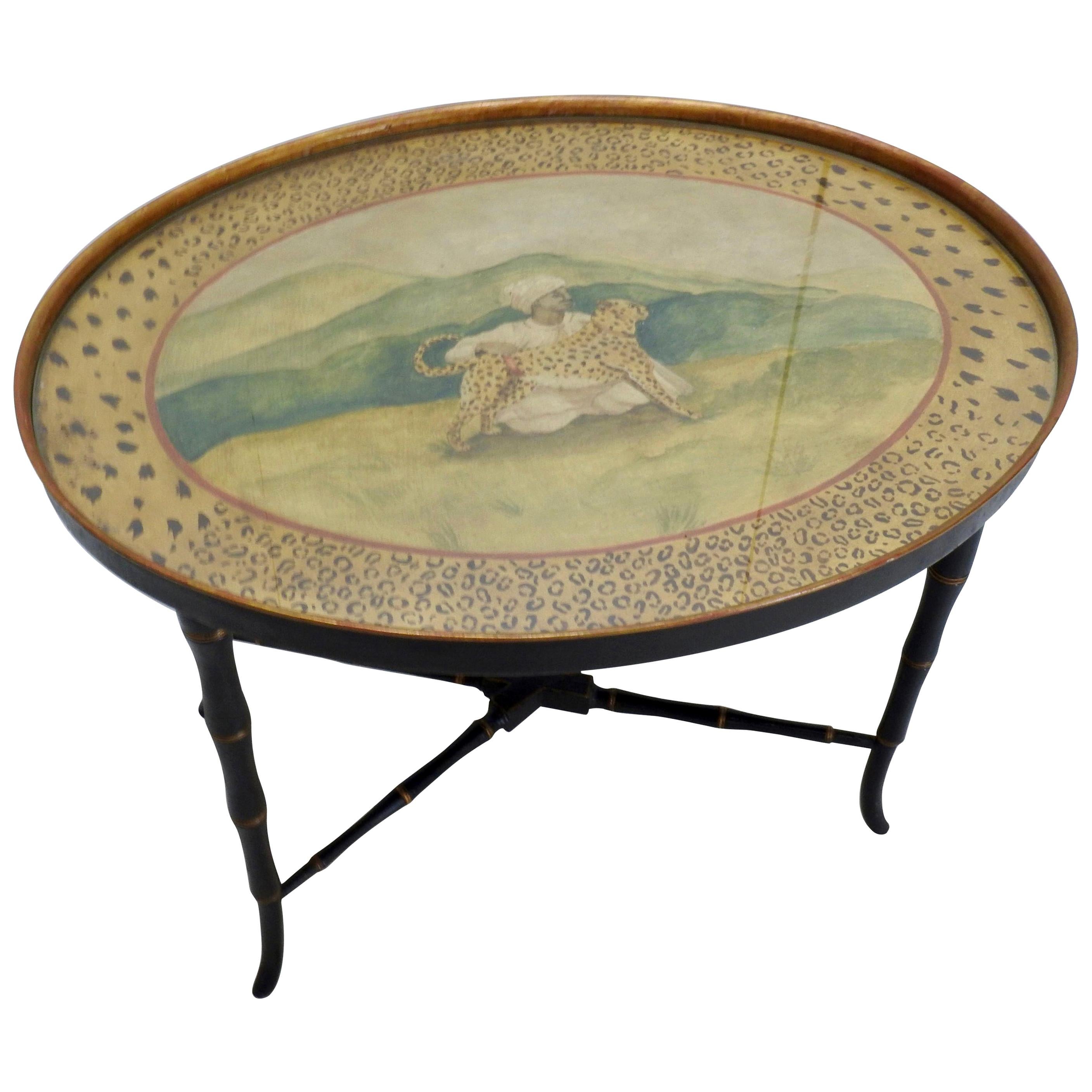 Chippendale Style Hand Painted Faux Bamboo Oval Table For Sale