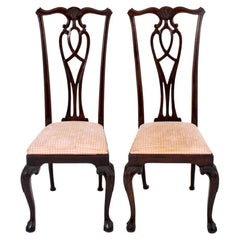 Antique Chippendale Style High Back Mahogany Side Chairs, 2