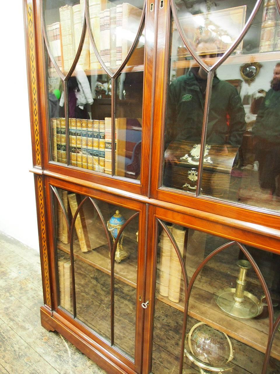 Chippendale Style Inlaid and Glazed Cabinet Bookcase, circa 1870 1