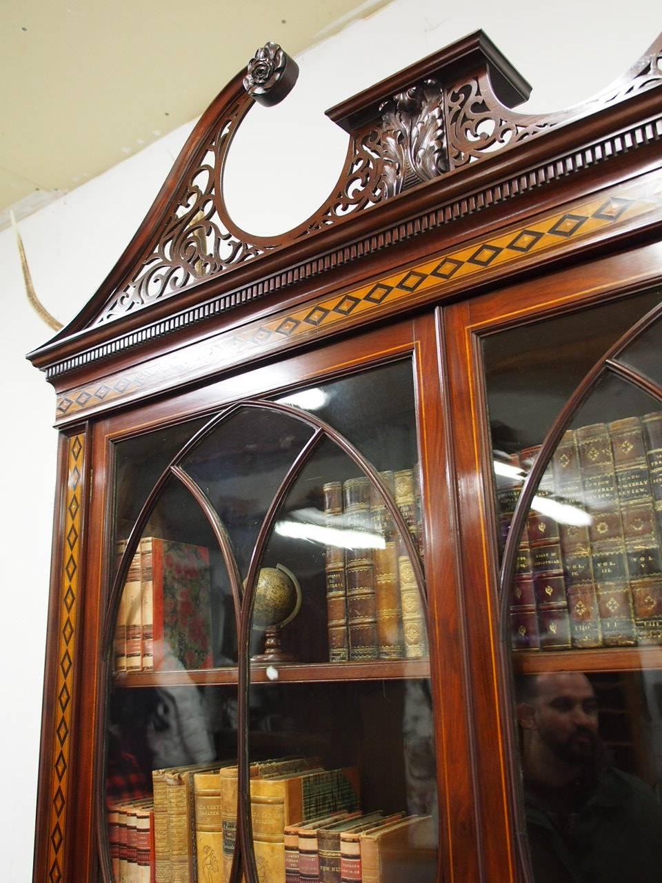 Chippendale Style Inlaid and Glazed Cabinet Bookcase, circa 1870 2