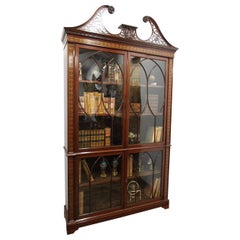 Chippendale Style Inlaid and Glazed Cabinet Bookcase, circa 1870