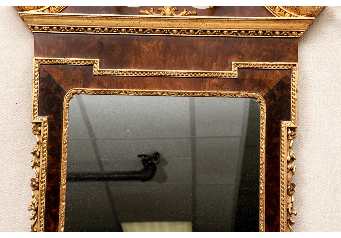 Carved Chippendale Style Italian Mirror Burl Walnut & Gilt Wood Attributed To Labarge For Sale