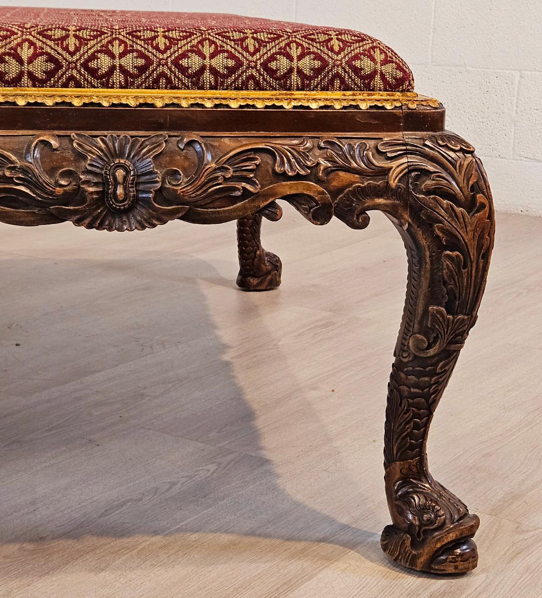 Chippendale Style Large Carved Upholstered Cocktail Ottoman In Good Condition For Sale In Toronto, CA