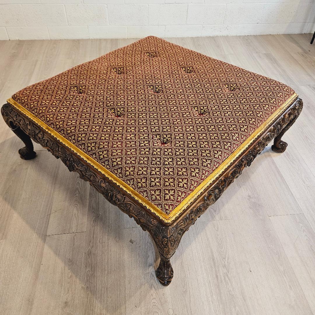 20th Century Chippendale Style Large Carved Upholstered Cocktail Ottoman For Sale