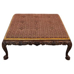 Used Chippendale Style Large Carved Upholstered Cocktail Ottoman