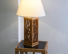 Chippendale Style Lattice Rattan Bamboo Table Lamp
