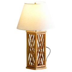 Chippendale Style Lattice Rattan Bamboo Table Lamp