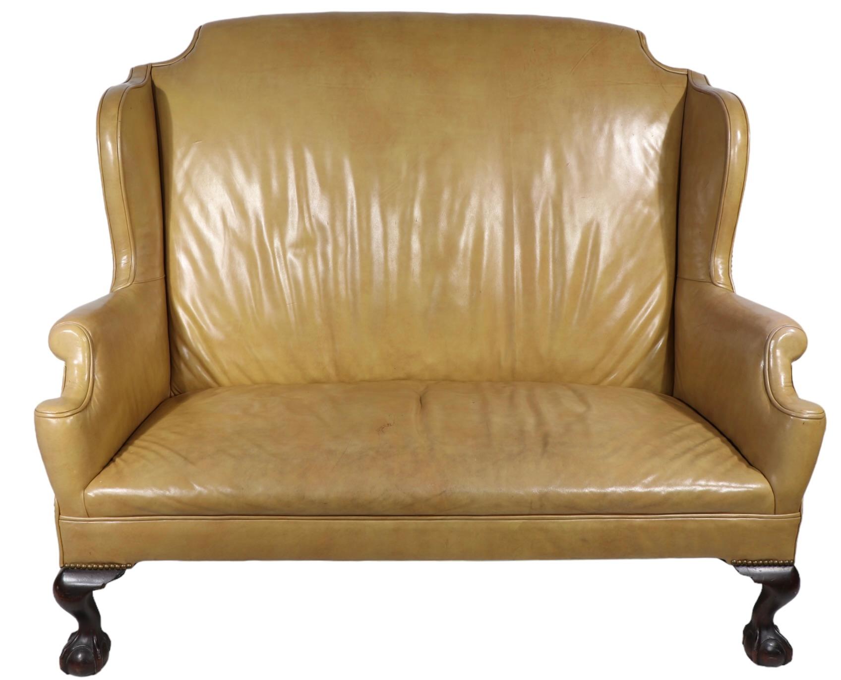 Chippendale Style Leather Loveseat from Ft. William Henry Hotel Lake George N.Y. For Sale 10