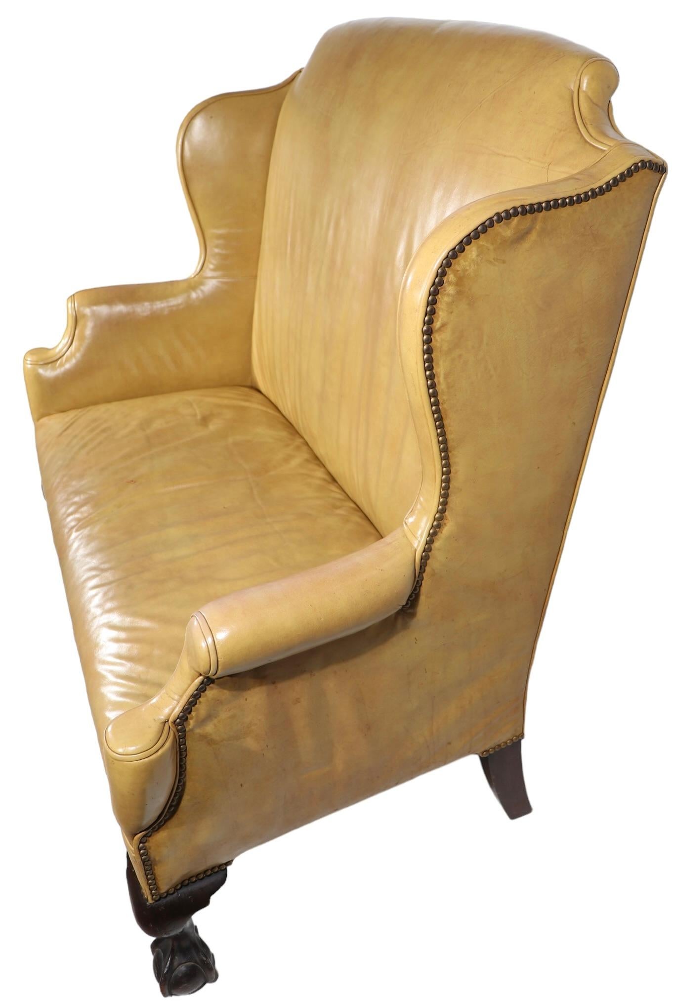 Chippendale Style Leather Loveseat from Ft. William Henry Hotel Lake George N.Y. For Sale 13