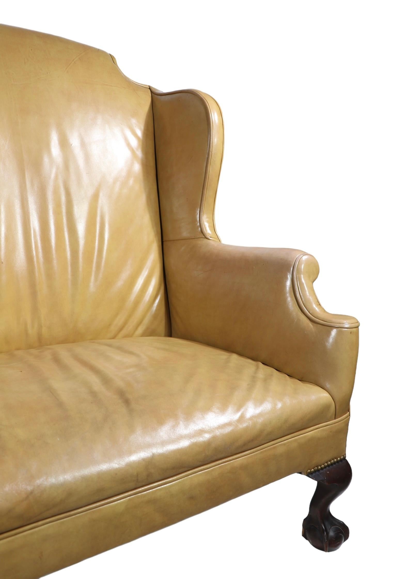 Chippendale Style Leather Loveseat from Ft. William Henry Hotel Lake George N.Y. For Sale 15