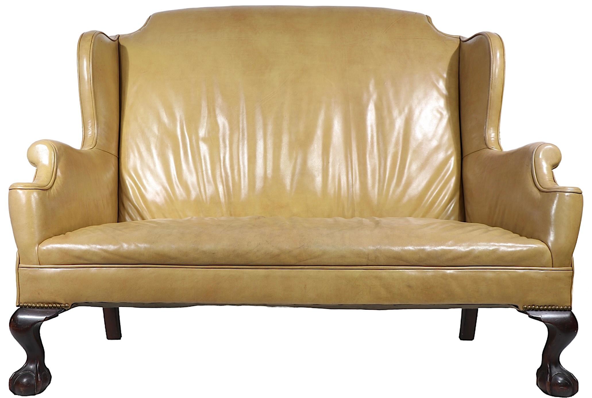 Chippendale Style Leather Loveseat from Ft. William Henry Hotel Lake George N.Y. For Sale 2