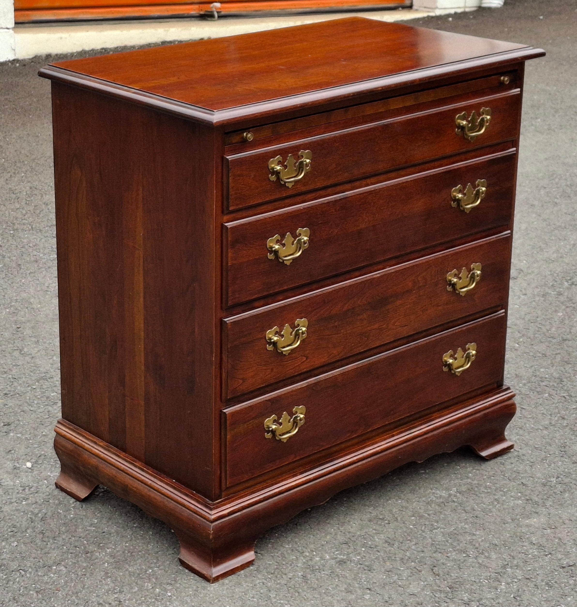 Brass Chippendale Style Mahogany Bachelor Chest with Pull Out Tray Secretary For Sale