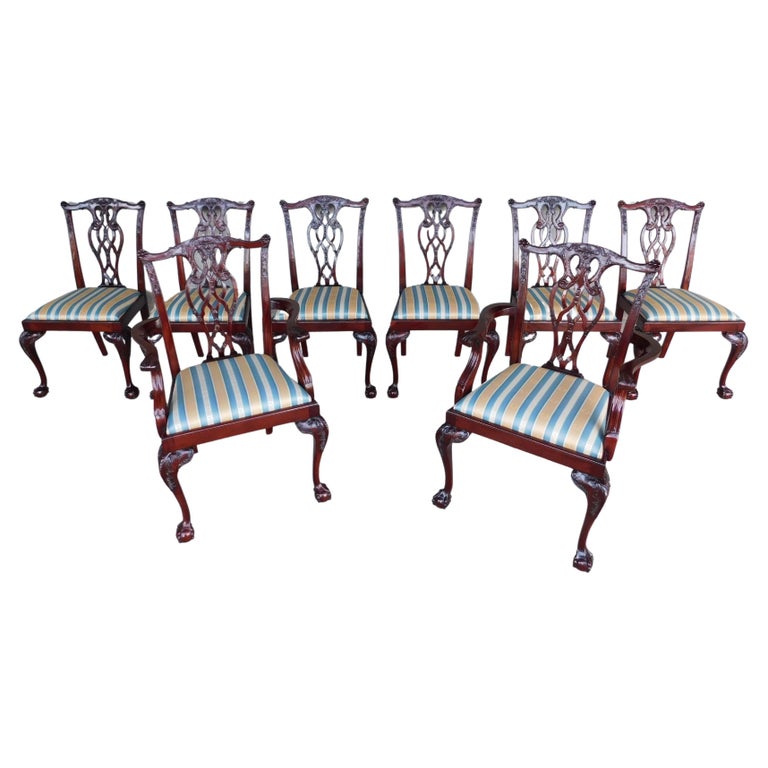 Chippendale Style Mahogany Ball and Claw Foot Set of 8 Dining Chairs For Sale at 1stDibs
