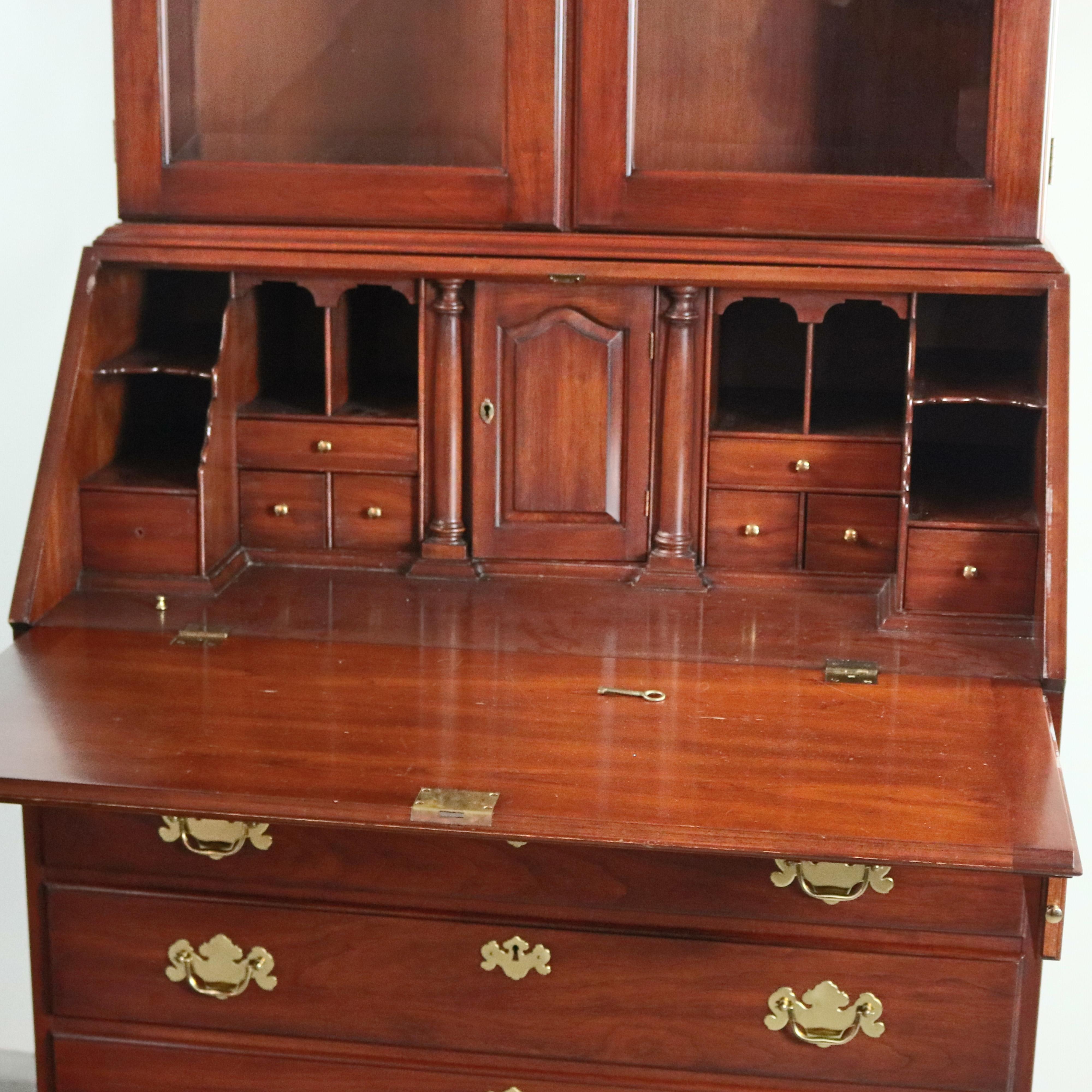 American Chippendale Style Mahogany Bookcase Secretary by Henkel Harris, 20th Century