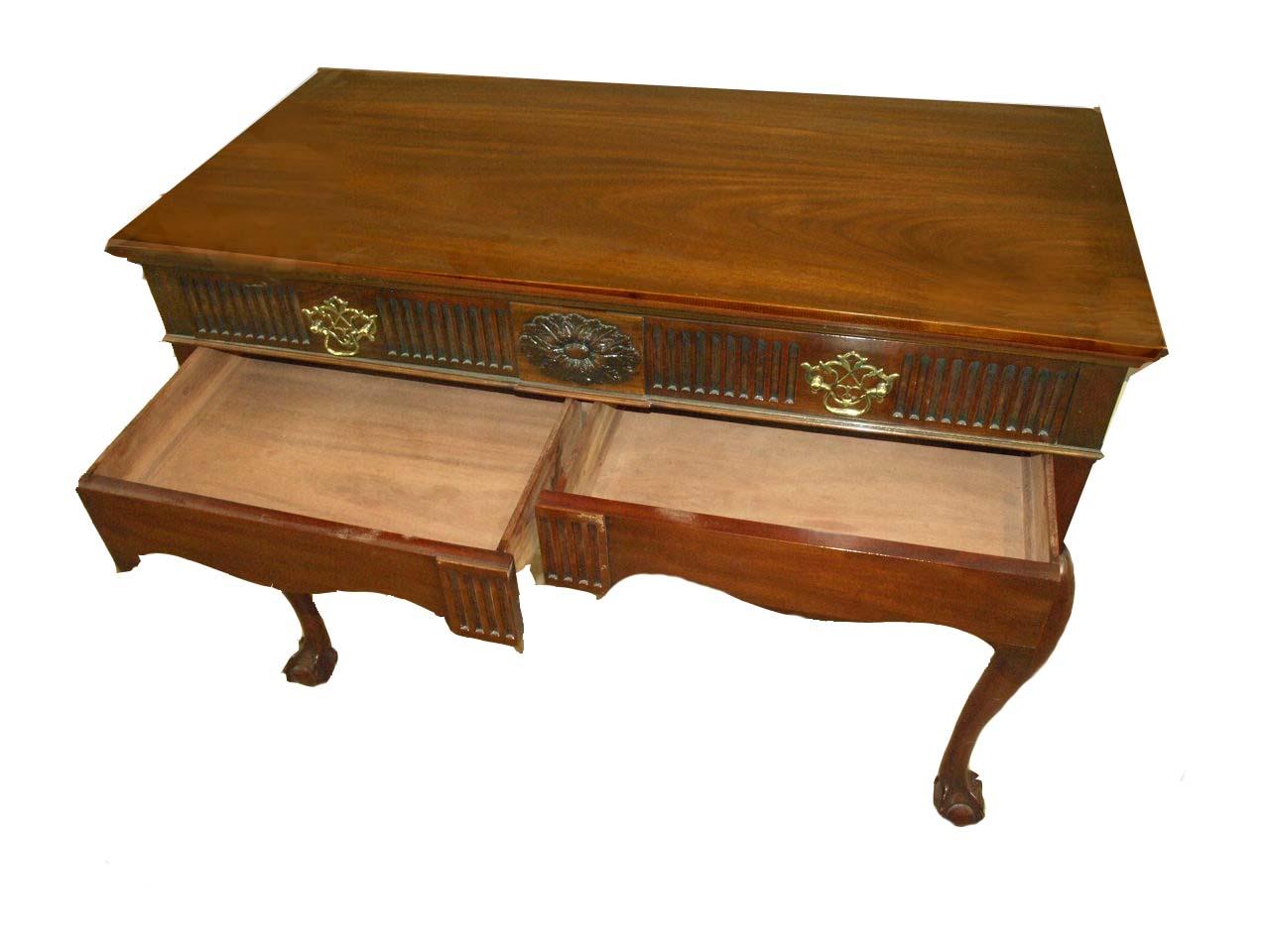 Brass Chippendale Style Mahogany Console For Sale