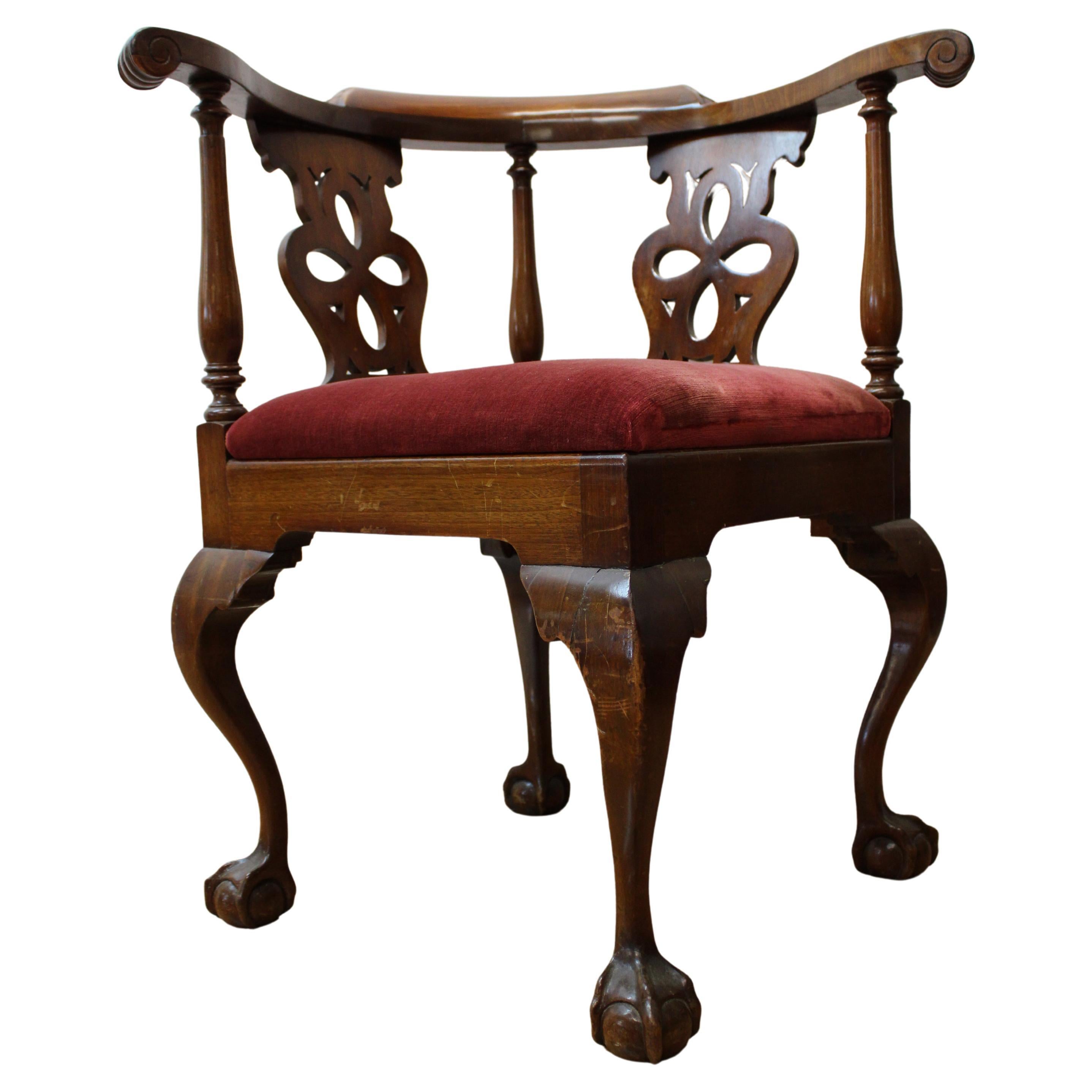 Chippendale Style Mahogany Corner Chair For Sale