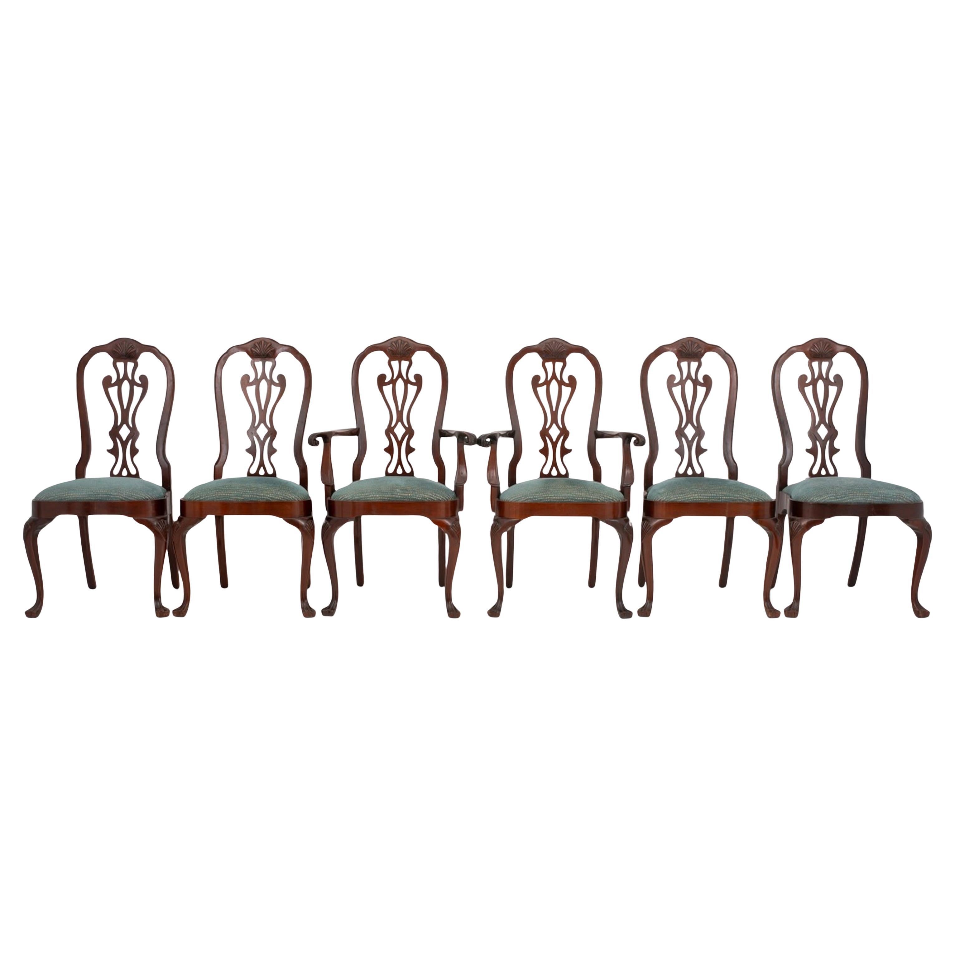 Chippendale Style Mahogany Dining Chairs, 6