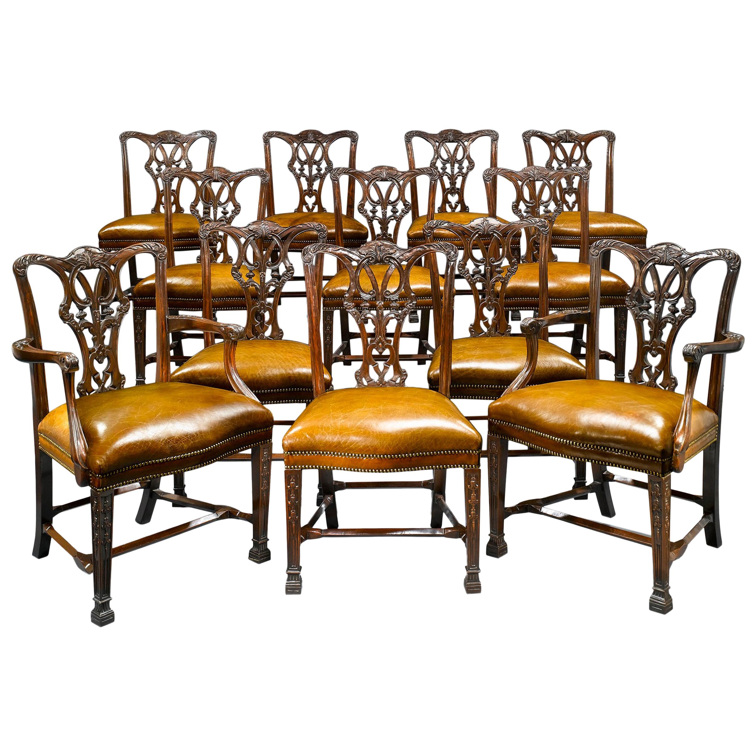 Chippendale-Style Mahogany Dining Chairs For Sale