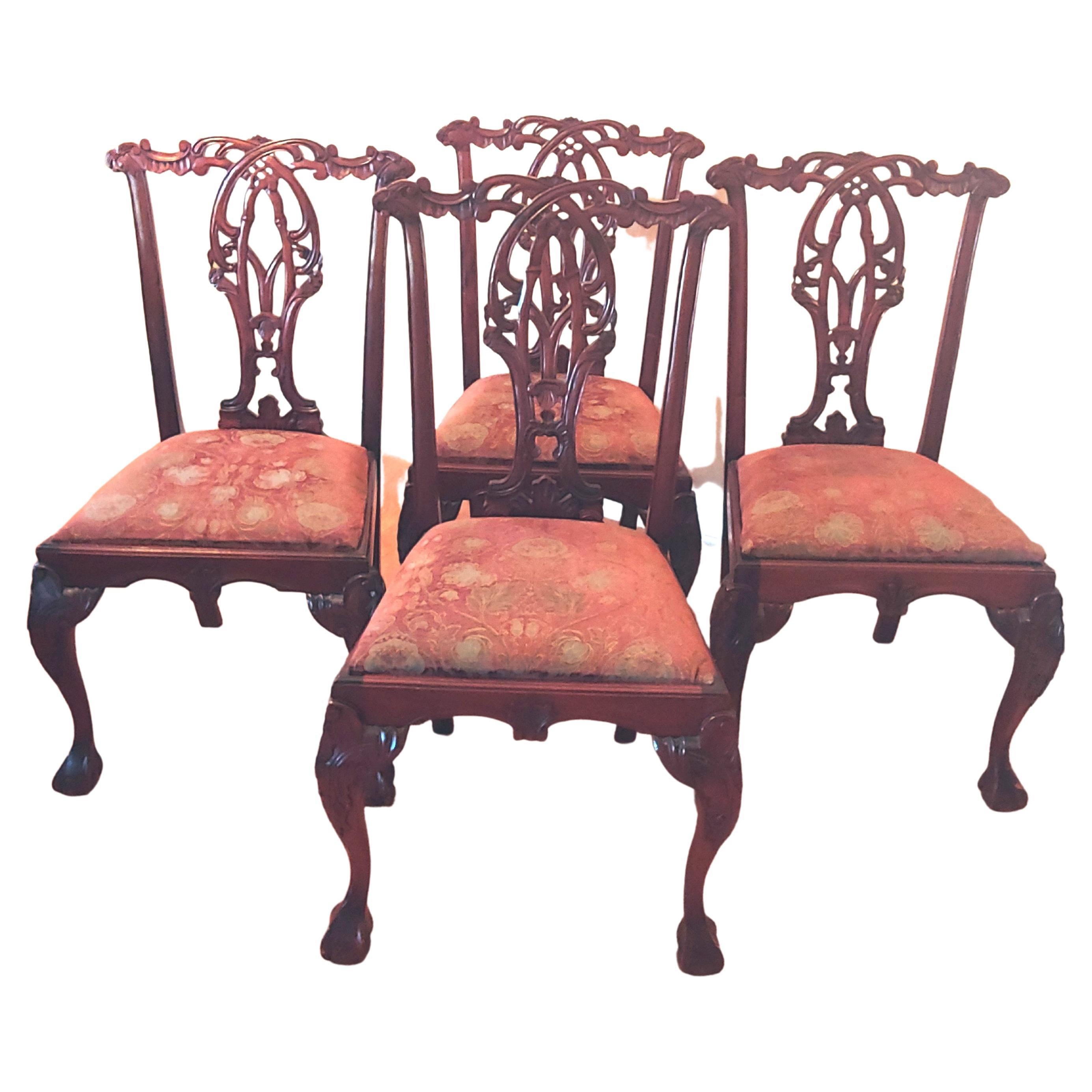 Chippendale-Style Mahogany Dining Chairs, Set of 4