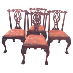 Vintage Chippendale-Style Mahogany Dining Chairs, Set of 4