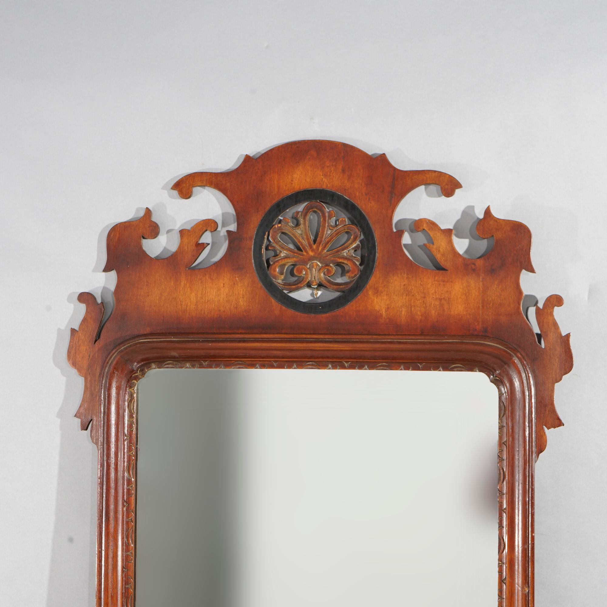 American Chippendale Style Mahogany & Ebonized Cut-Out Wall Mirror by Simonds, c1940 For Sale