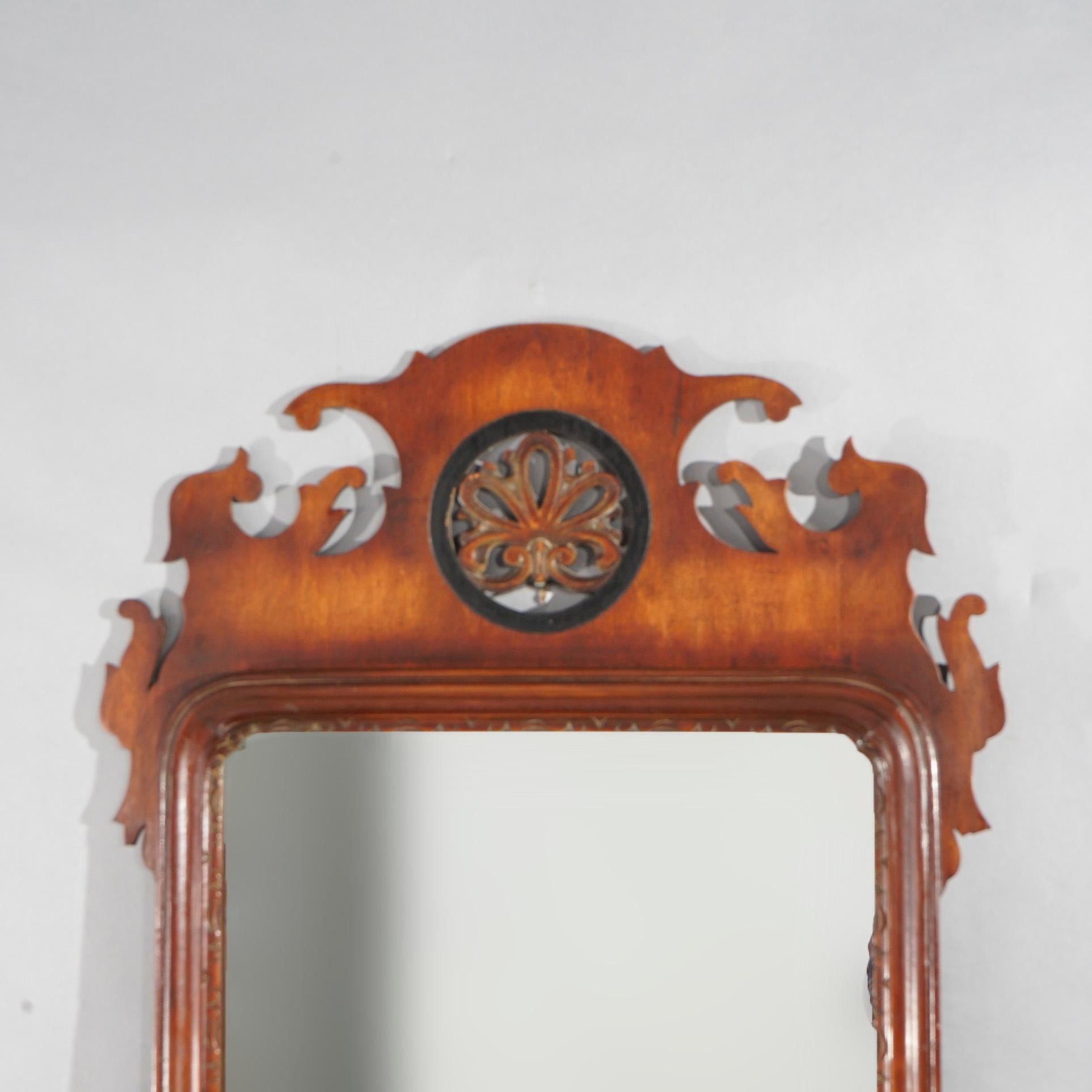 Chippendale Style Mahogany & Ebonized Cut-Out Wall Mirror by Simonds, c1940 In Good Condition For Sale In Big Flats, NY