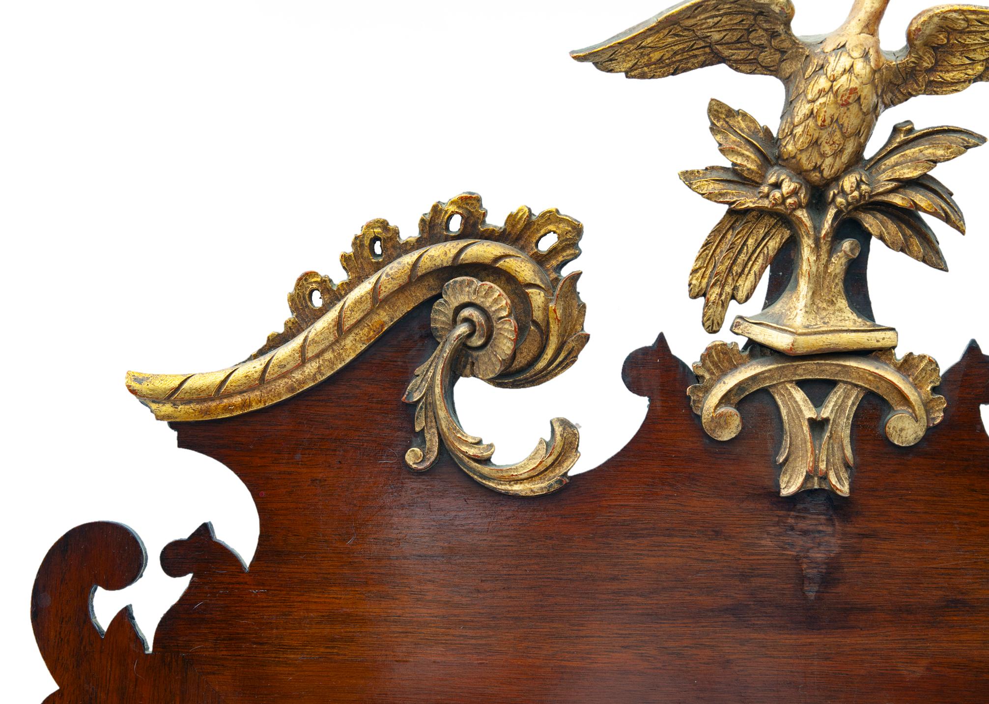 American Chippendale Style Mahogany & Giltwood Mirror with Eagle Crest For Sale