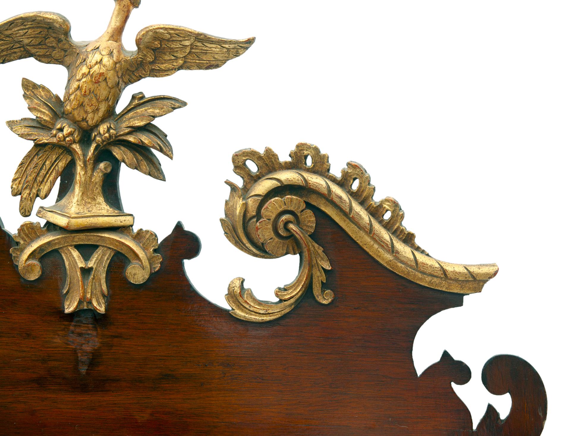 Hand-Painted Chippendale Style Mahogany & Giltwood Mirror with Eagle Crest For Sale