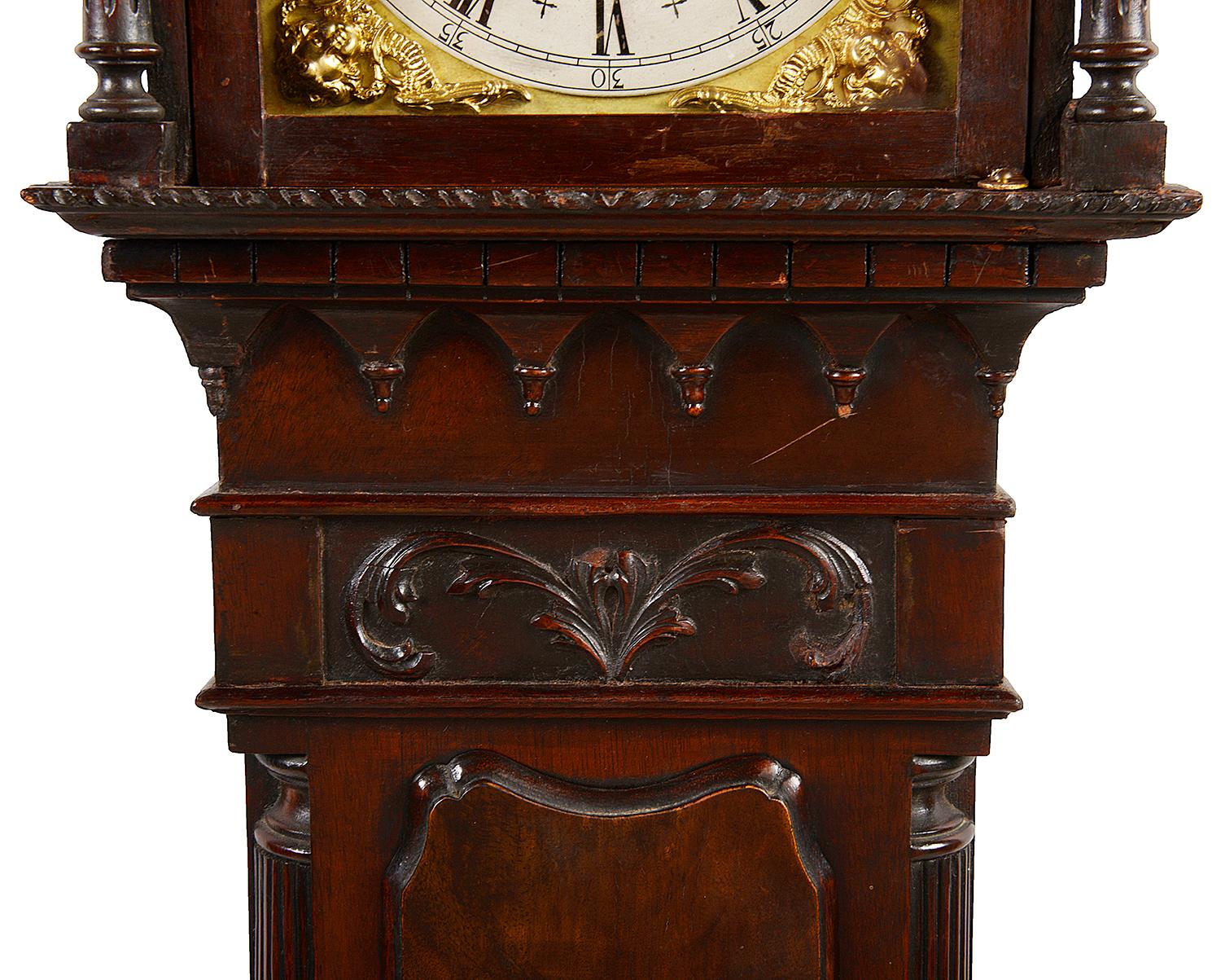 Brass Chippendale Style Mahogany Grandmother Clock