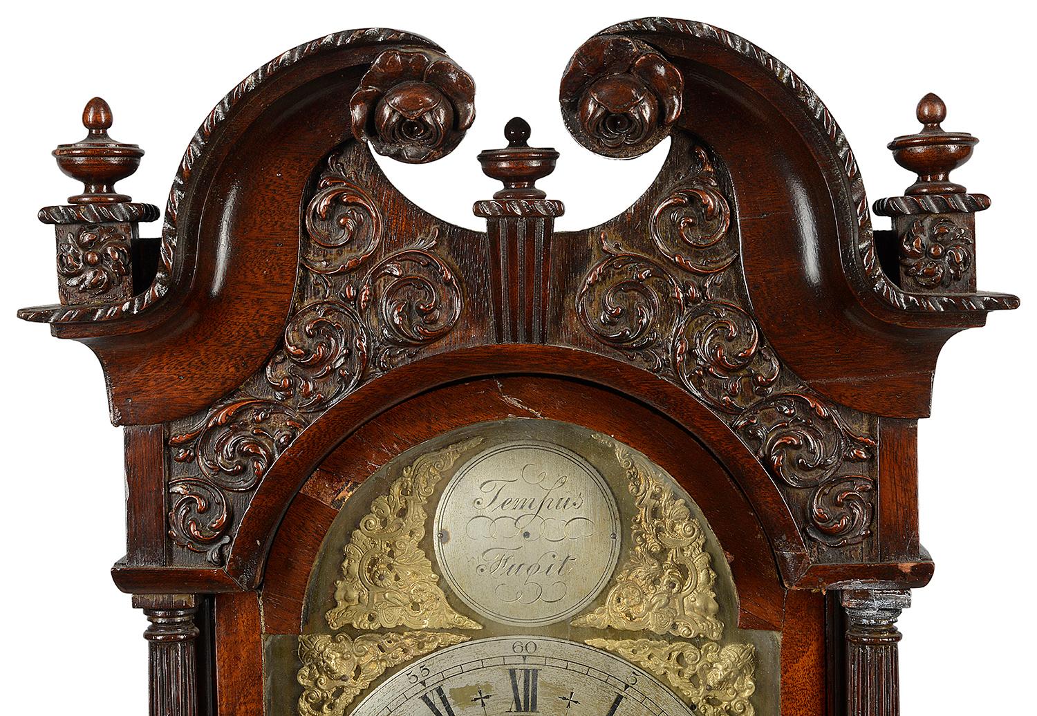 English Chippendale Style Mahogany Grandmother Clock, Late 19th Century For Sale