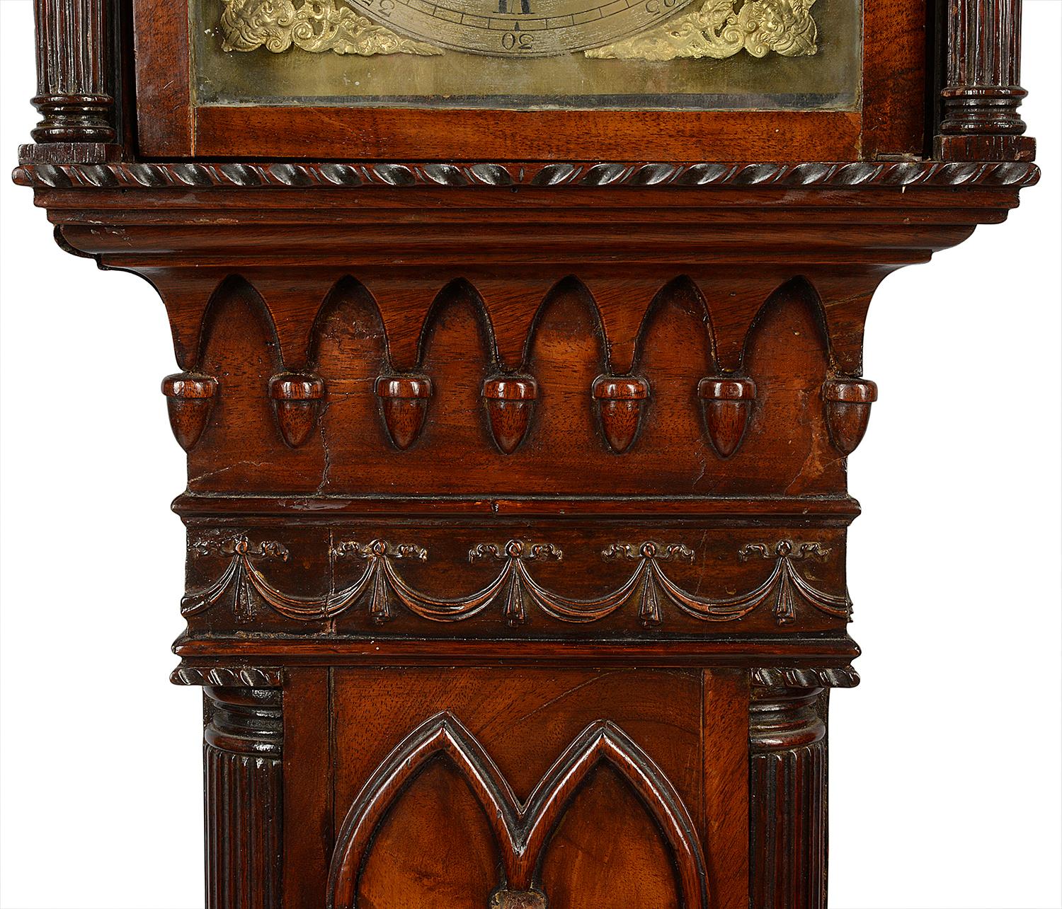 Hand-Carved Chippendale Style Mahogany Grandmother Clock, Late 19th Century For Sale