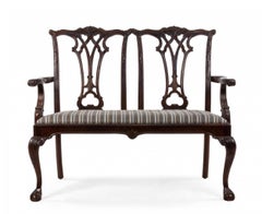 Chippendale Style Mahogany Loveseat with Striped Upholstery