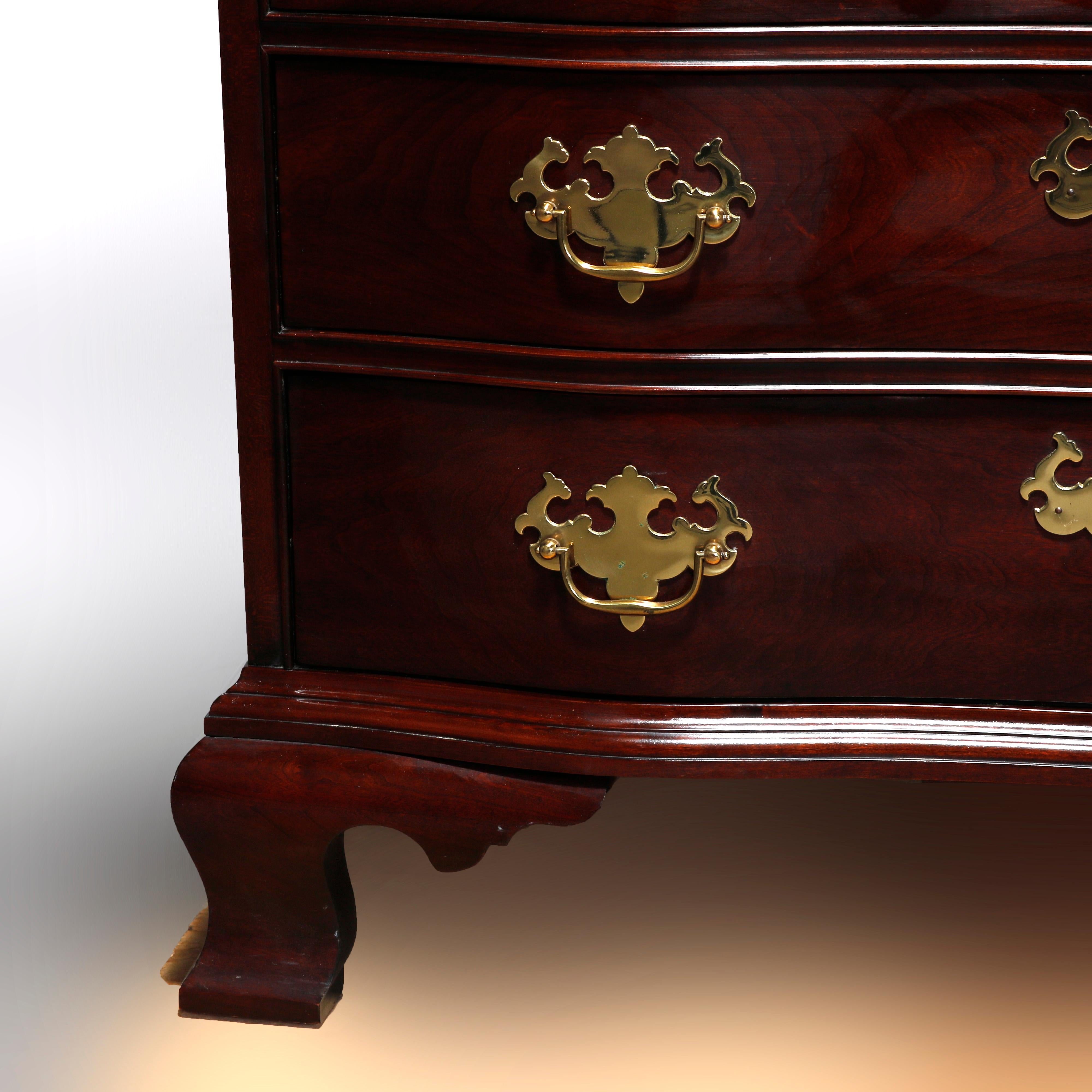 Brass Chippendale Style Mahogany Serpentine Chest By Stratton Private Collection, 20thC