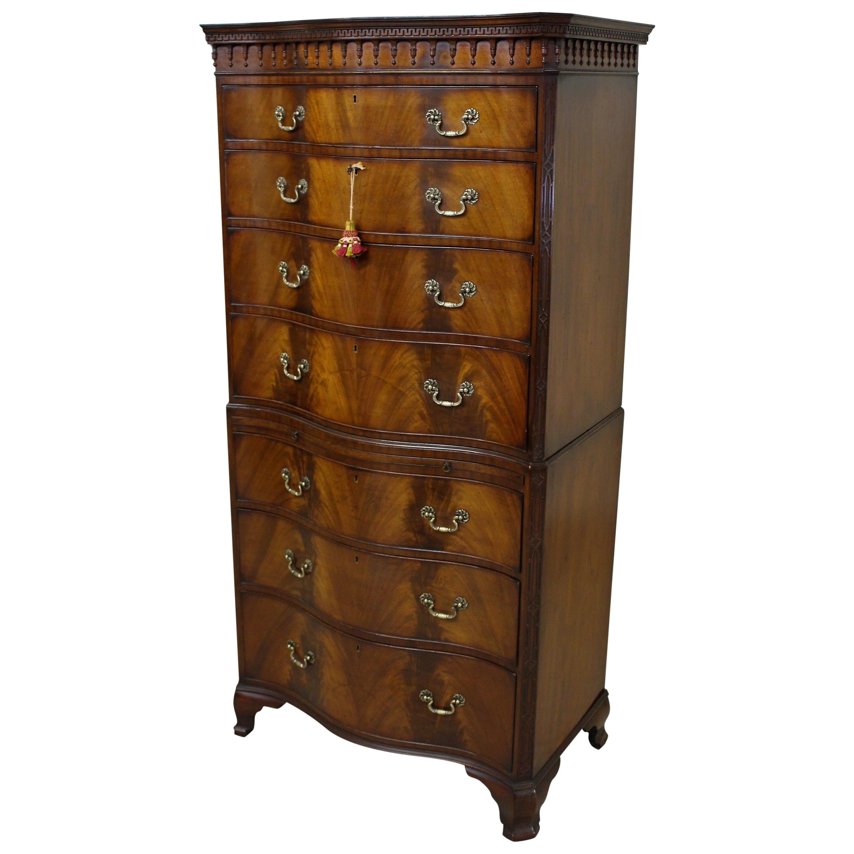 Chippendale Style Mahogany Serpentine Fronted Chest on Chest
