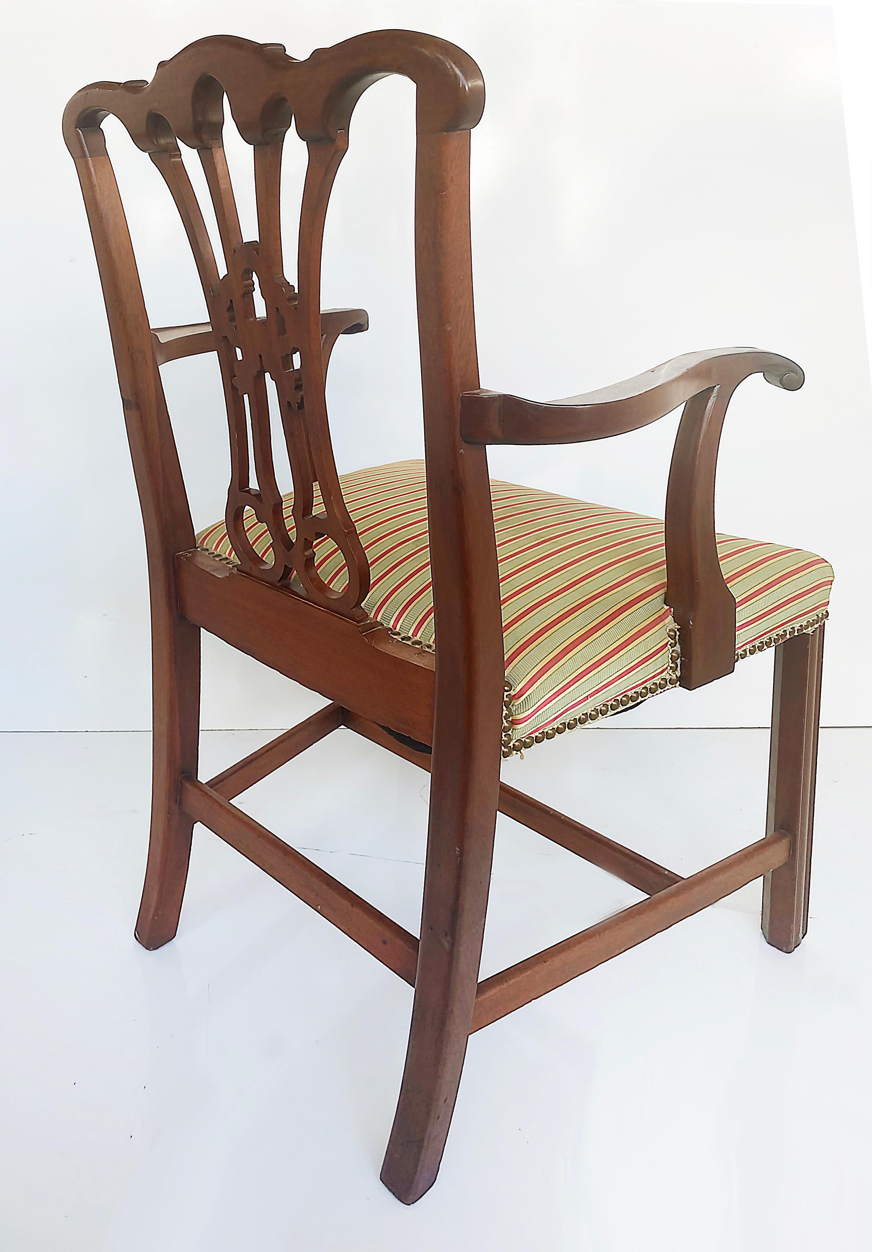 Chippendale Style Mahogany Slat Back Armchair with Upholstered Seat Cushion In Good Condition For Sale In Miami, FL
