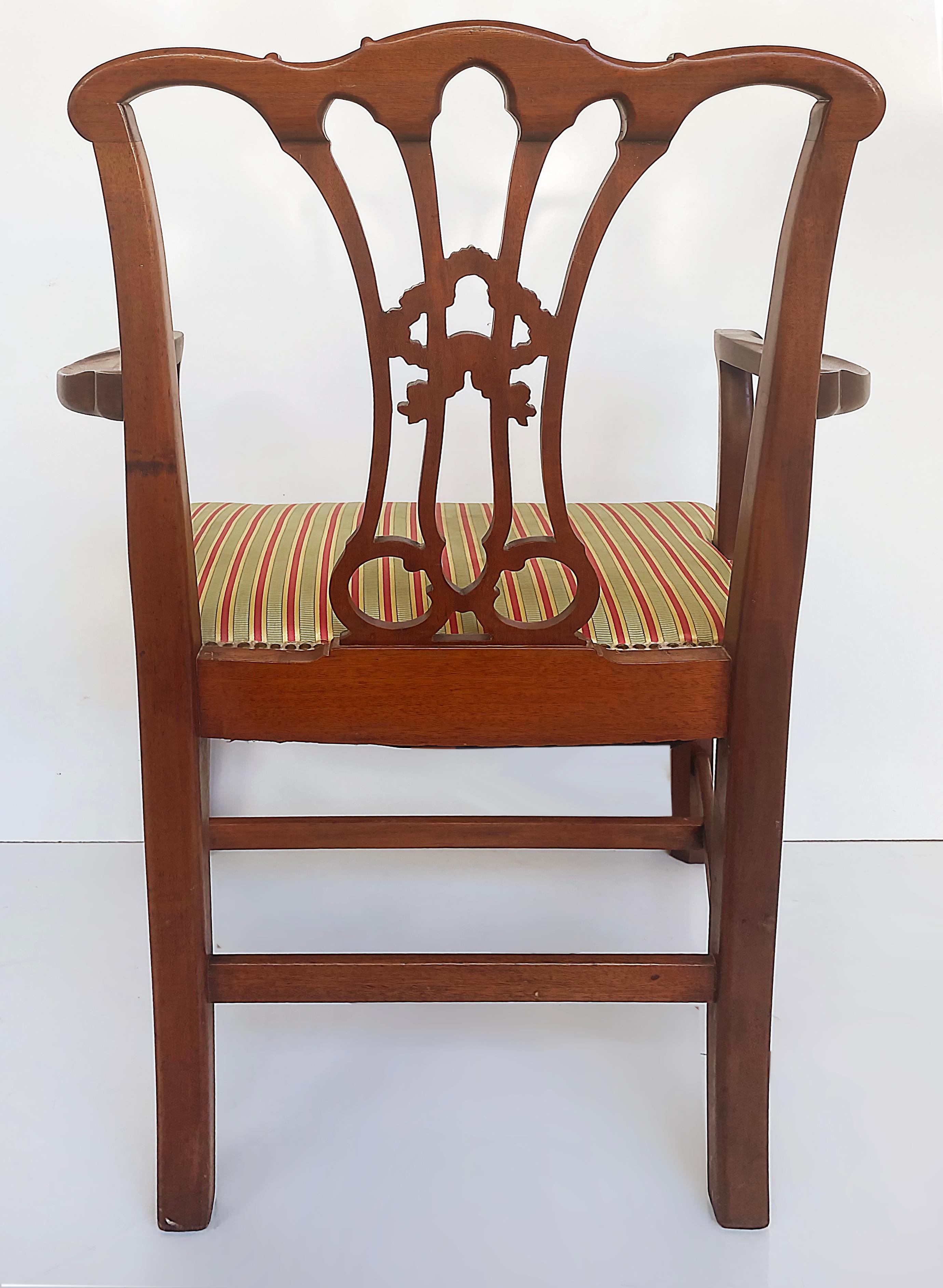 20th Century Chippendale Style Mahogany Slat Back Armchair with Upholstered Seat Cushion For Sale